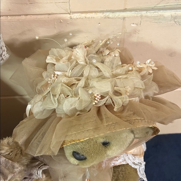 Elegant Teddy Bear Trio with Lace Dresses - Picture 6 of 9